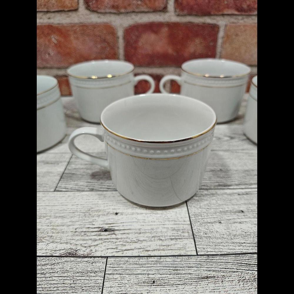 Gibson Elite Housewares Gold Accent White Coffee Tea Cups Gold Trimmed Set/5